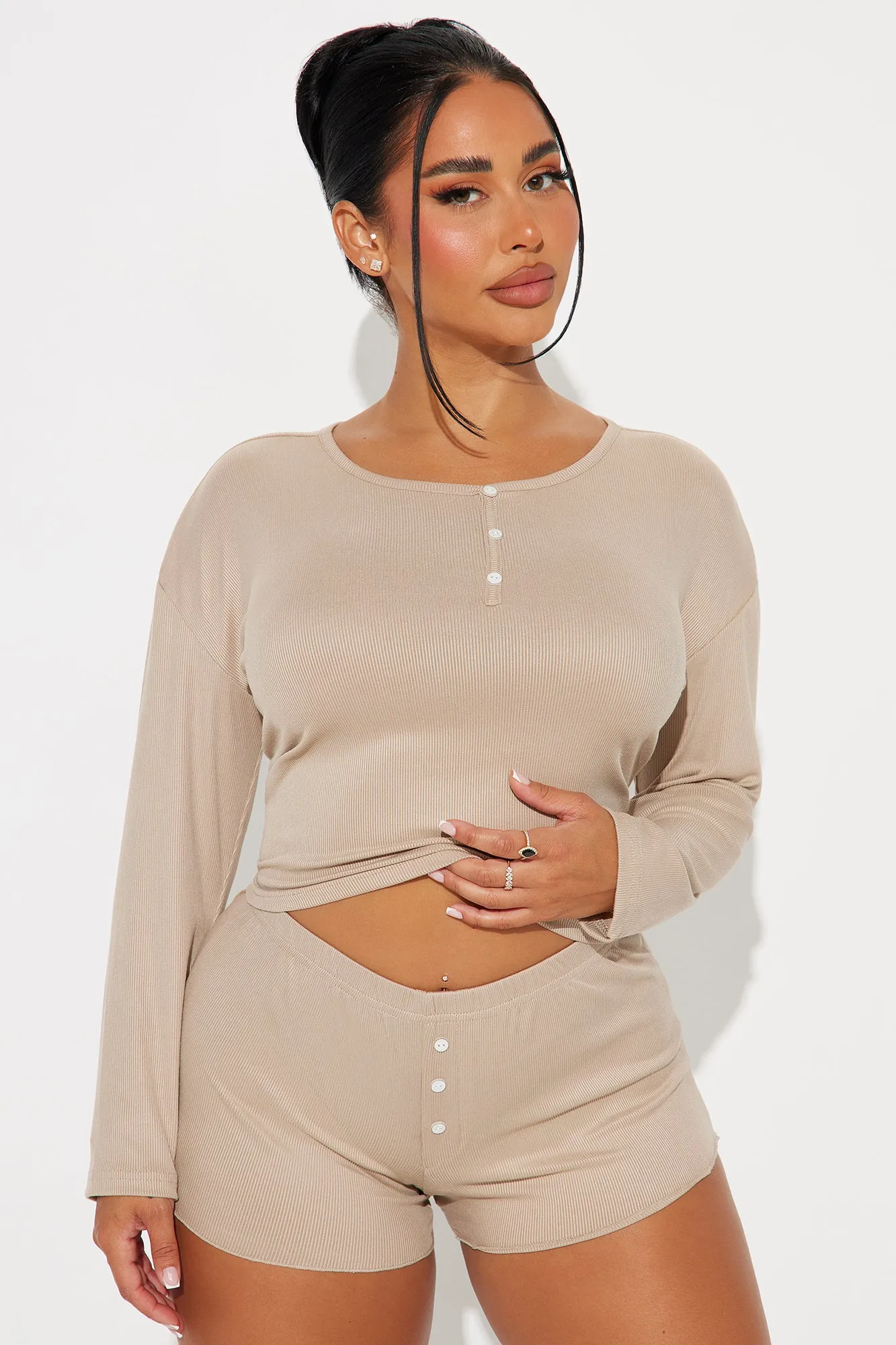 Cozy Nights In PJ Short Set - Mocha sold by Fashion Nova