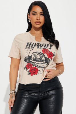 Howdy Cowgirl Graphic Tee - Beige sold by Fashion Nova