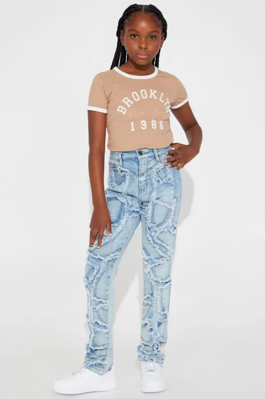 Mini Pray For Fray Skinny Jean - Light Wash sold by Fashion Nova