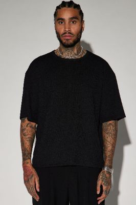 Thayer Textured Boxy Short Sleeve Tee - Black sold by Fashion Nova