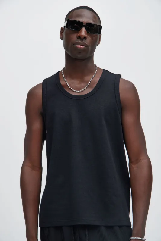 Duval Textured Relaxed Tank - Black sold by Fashion Nova