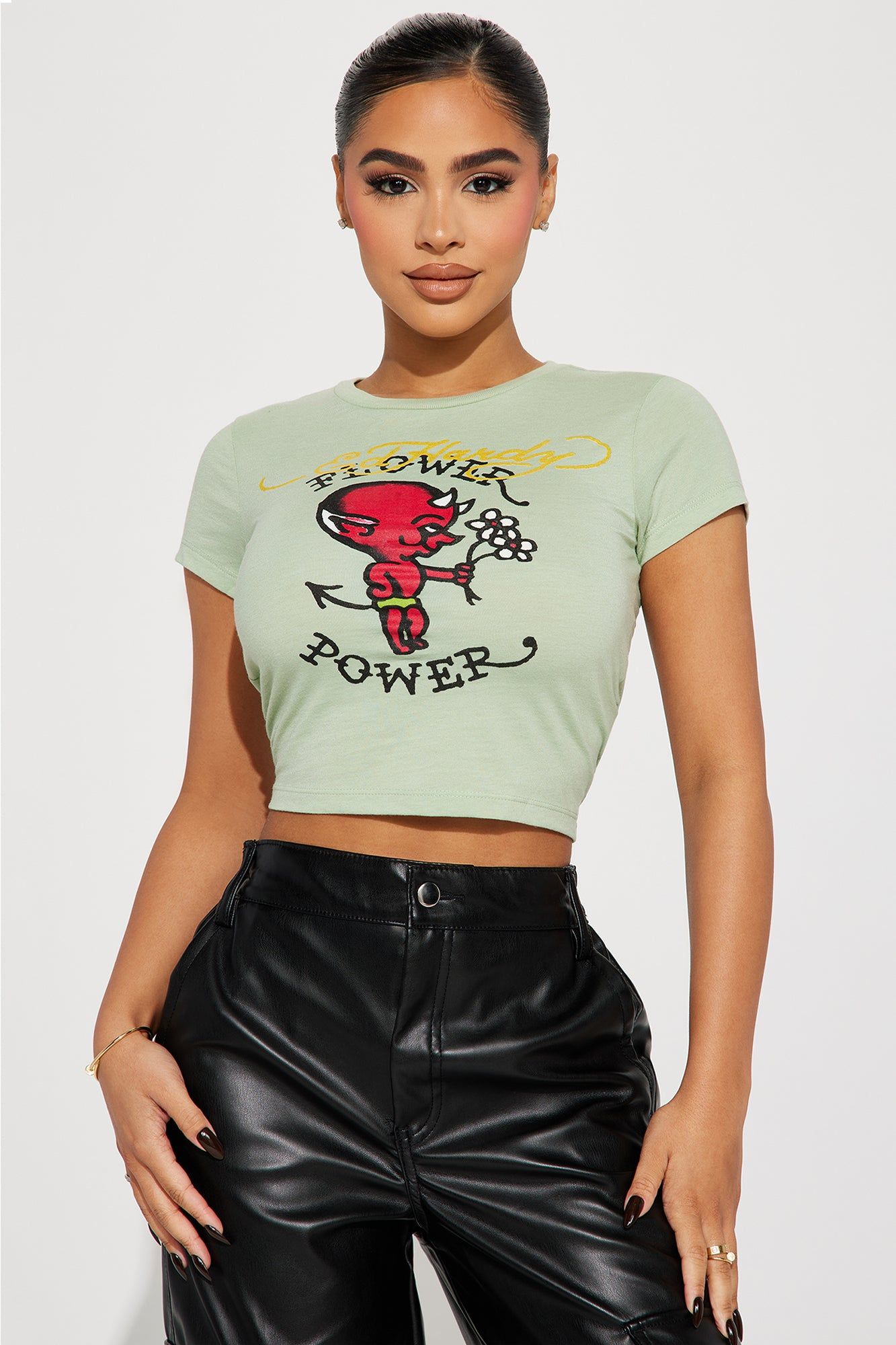 Ed Hardy Baby Devil Fitted Tee - Sage sold by Fashion Nova