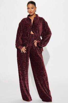 Jenelle Velvet Plisse Pant Set - Wine sold by Fashion Nova