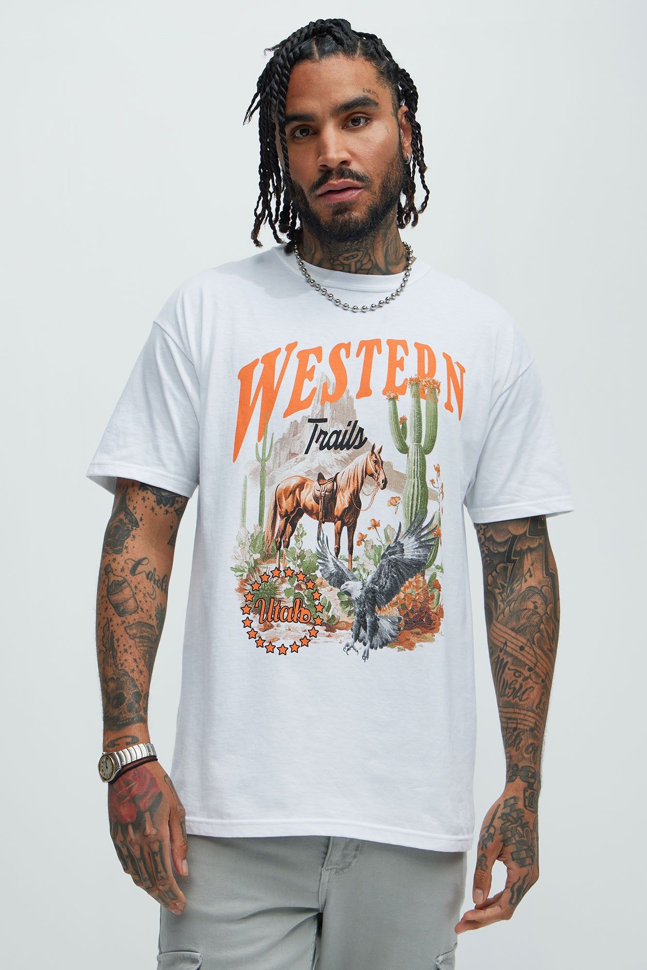 Western Trails Utah Short Sleeve Tee - White sold by Fashion Nova