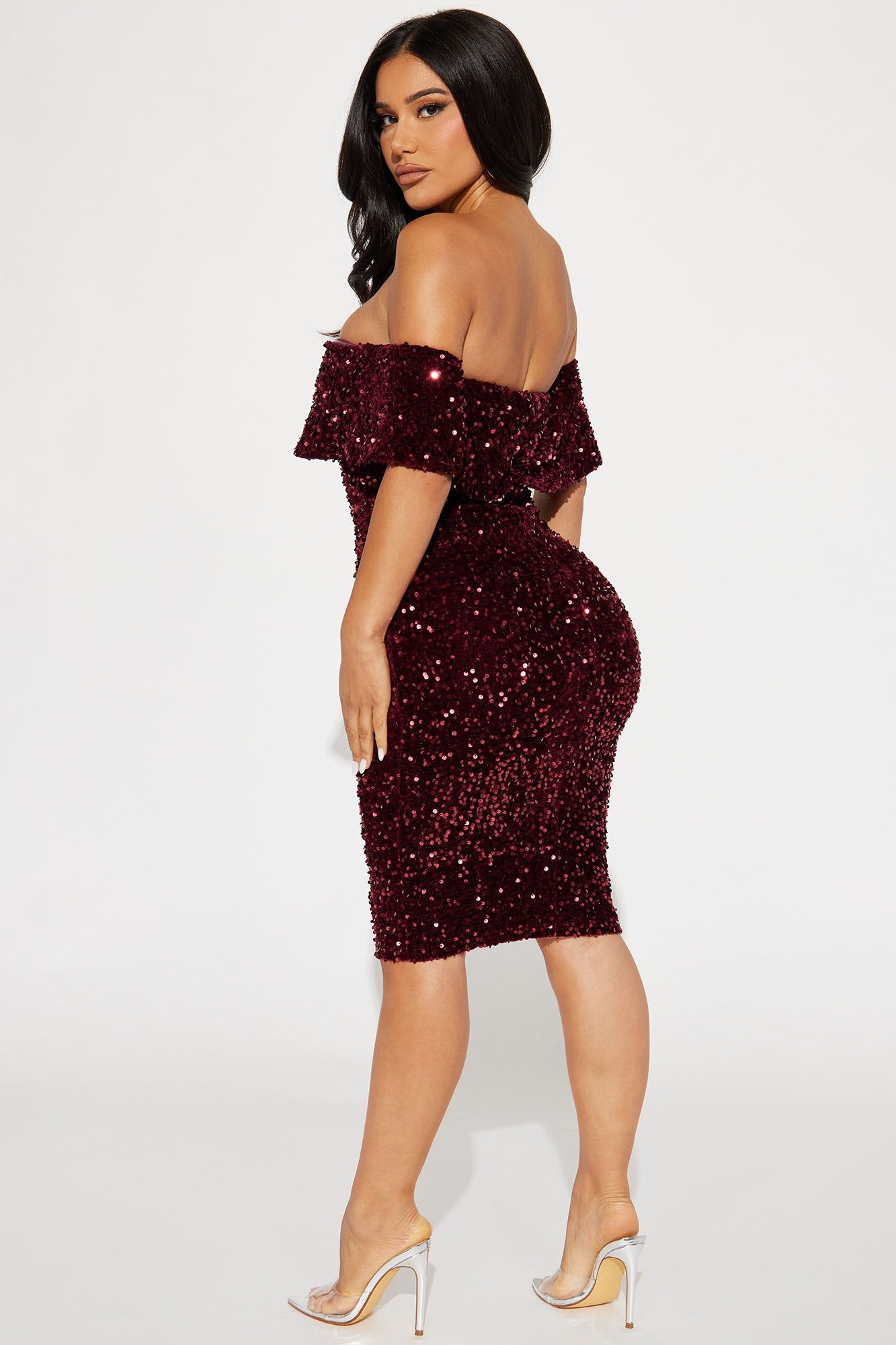 Evelyn Sequin Midi Dress - Burgundy sold by Fashion Nova product image thumbnail 3