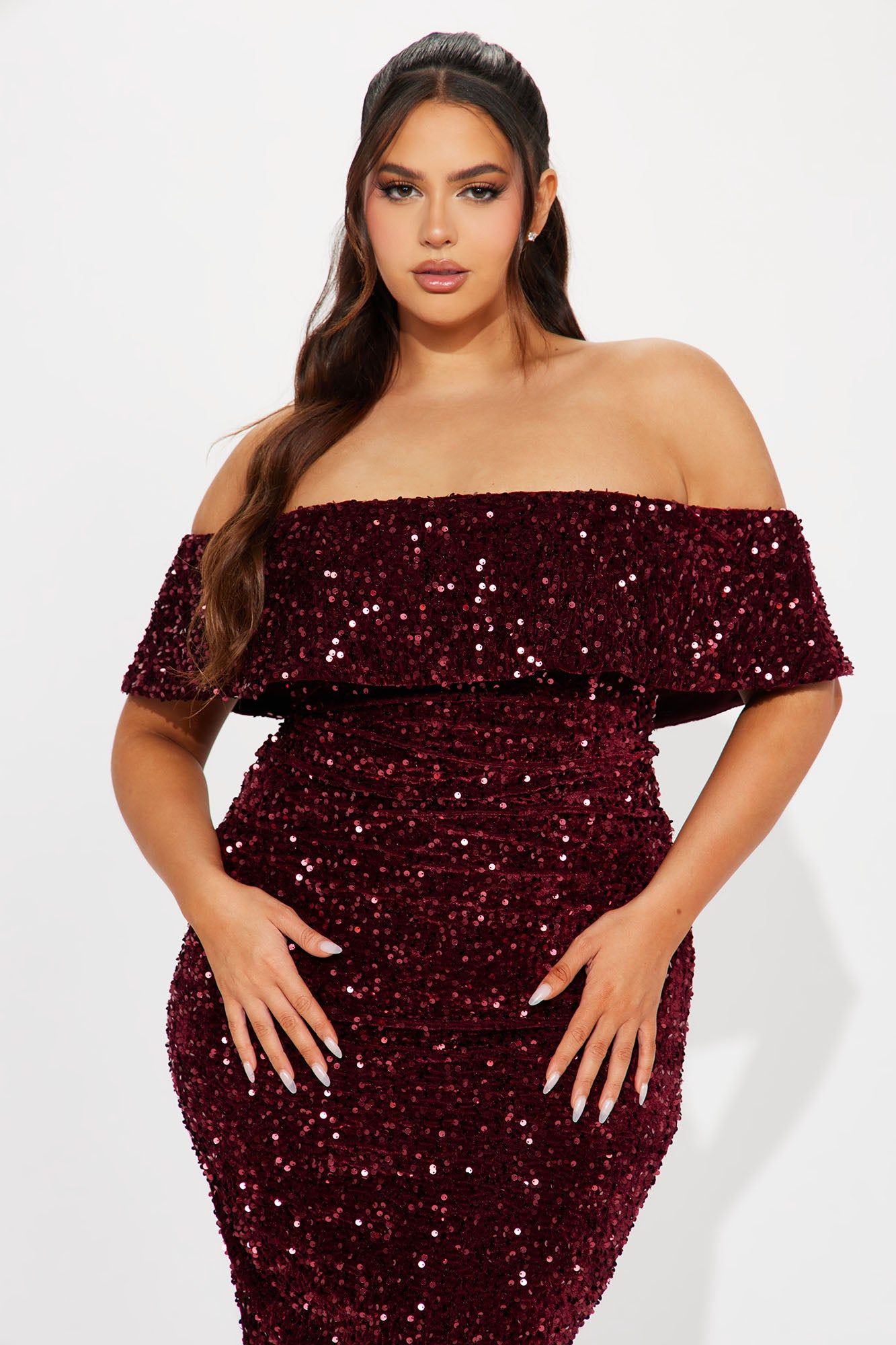 Evelyn Sequin Midi Dress - Burgundy sold by Fashion Nova product image thumbnail 5