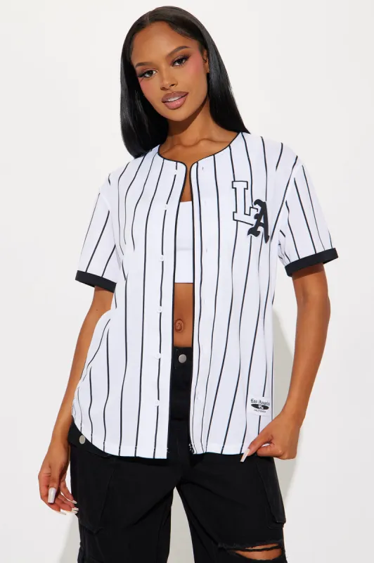 Los Angeles Love Jersey Top - White/combo sold by Fashion Nova