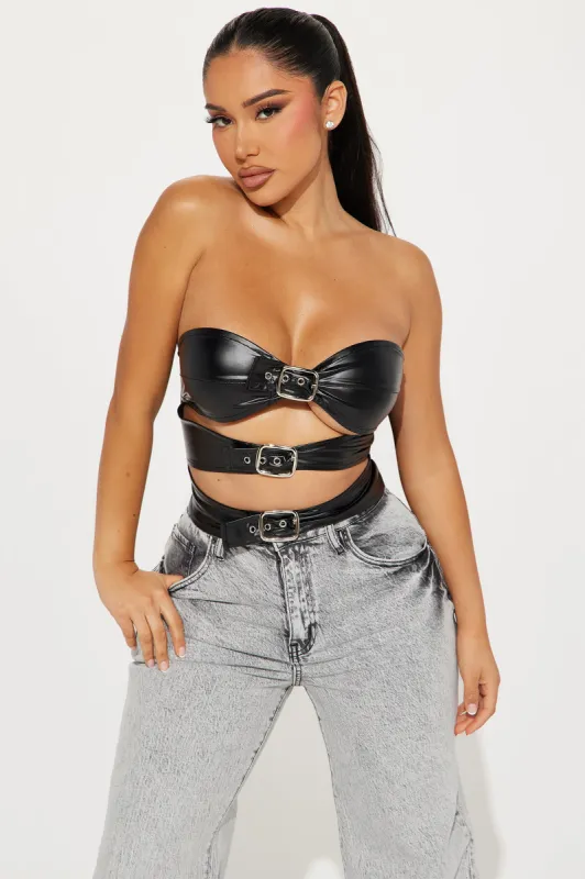 Hot Girl Faux Leather Top - Black sold by Fashion Nova