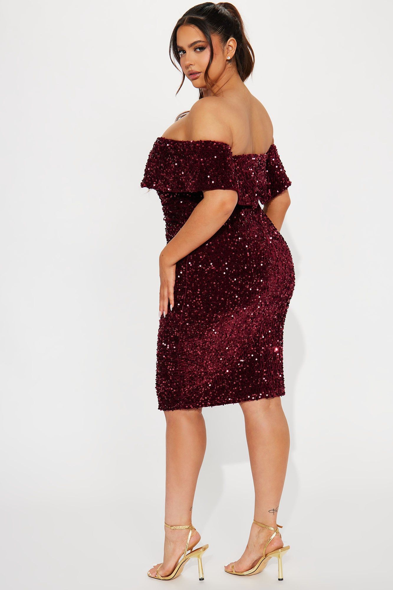 Evelyn Sequin Midi Dress - Burgundy sold by Fashion Nova product image thumbnail 6