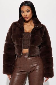 Ella Faux Fur Jacket - Brown sold by Fashion Nova