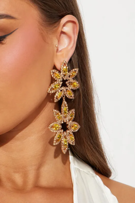 Floral Rhinestone Burst Earrings - Yellow sold by Fashion Nova