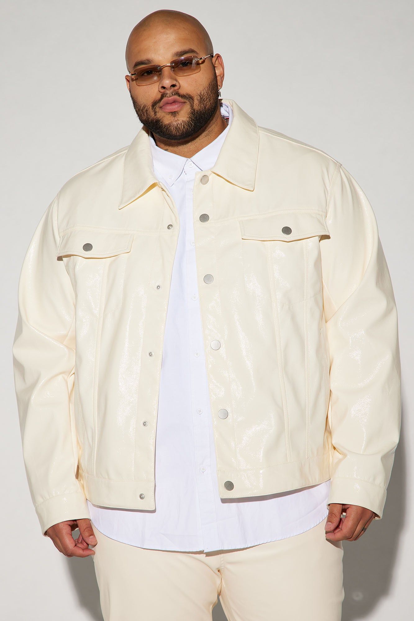 Da Baddie Faux Leather Trucker Jacket - Cream sold by Fashion Nova product image thumbnail 4