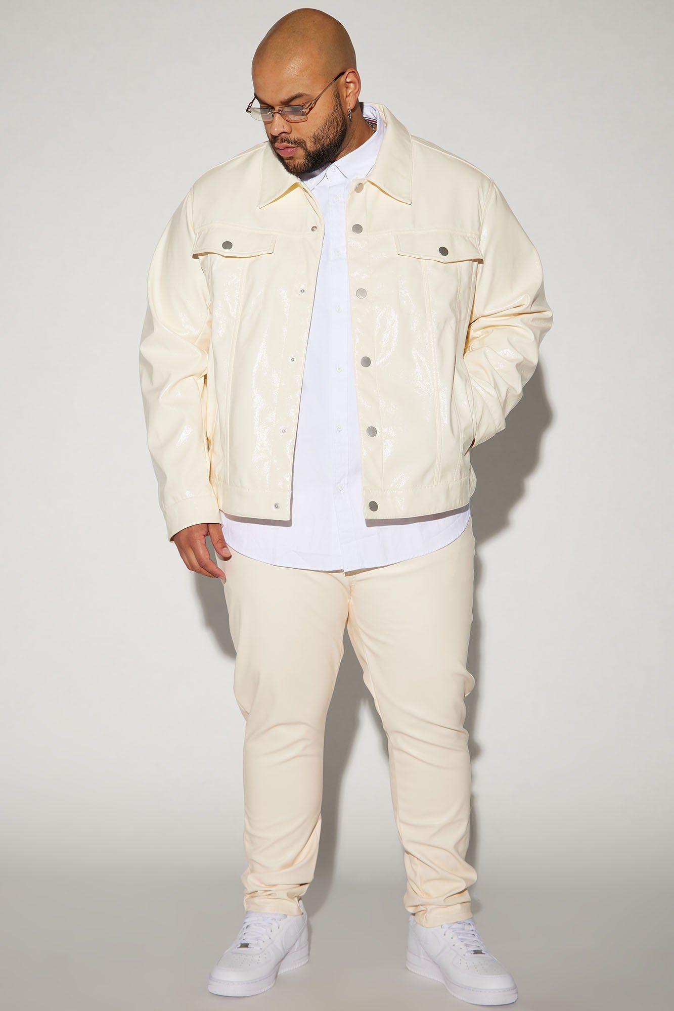Da Baddie Faux Leather Trucker Jacket - Cream sold by Fashion Nova product image thumbnail 5