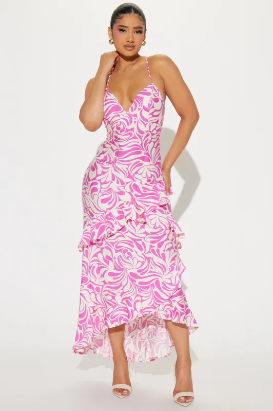 Samantha Linen Maxi Dress - White/Pink sold by Fashion Nova
