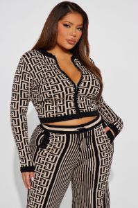 Stay Pretty Sweater Pant Set - Black/combo sold by Fashion Nova