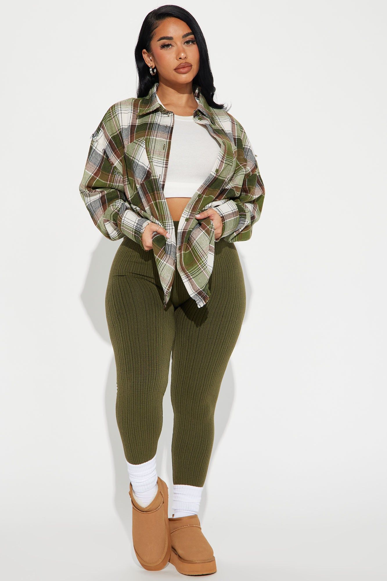 Stacy Seamless Cable Legging - Olive sold by Fashion Nova