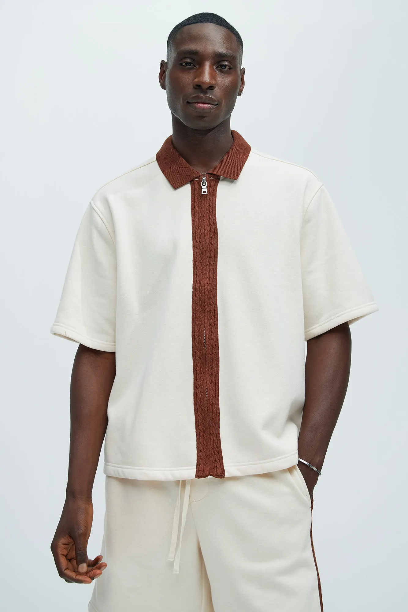 Luka Zipper Shirt - Cream/combo sold by Fashion Nova