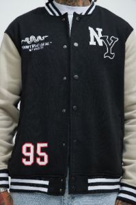 New York Circle Varsity Jacket - Black sold by Fashion Nova