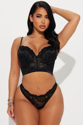 Floral Affair Lace Thong Panty - Black sold by Fashion Nova