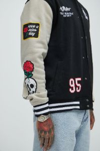 New York Circle Varsity Jacket - Black sold by Fashion Nova