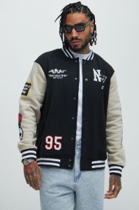 New York Circle Varsity Jacket - Black sold by Fashion Nova