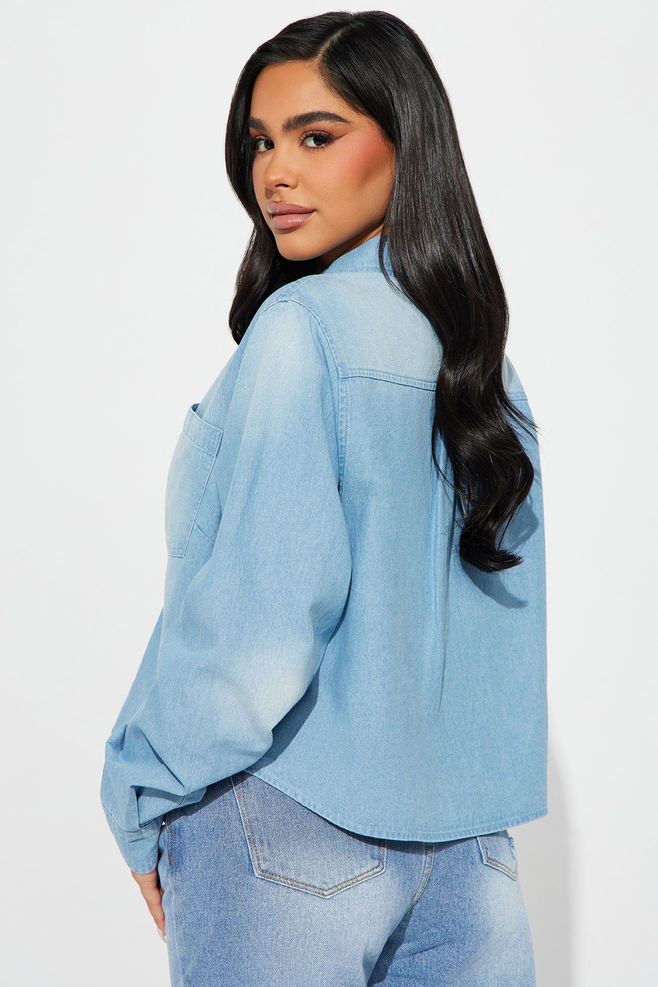 On The Go Denim Shirt - Light Wash sold by Fashion Nova product image thumbnail 3