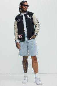 New York Circle Varsity Jacket - Black sold by Fashion Nova