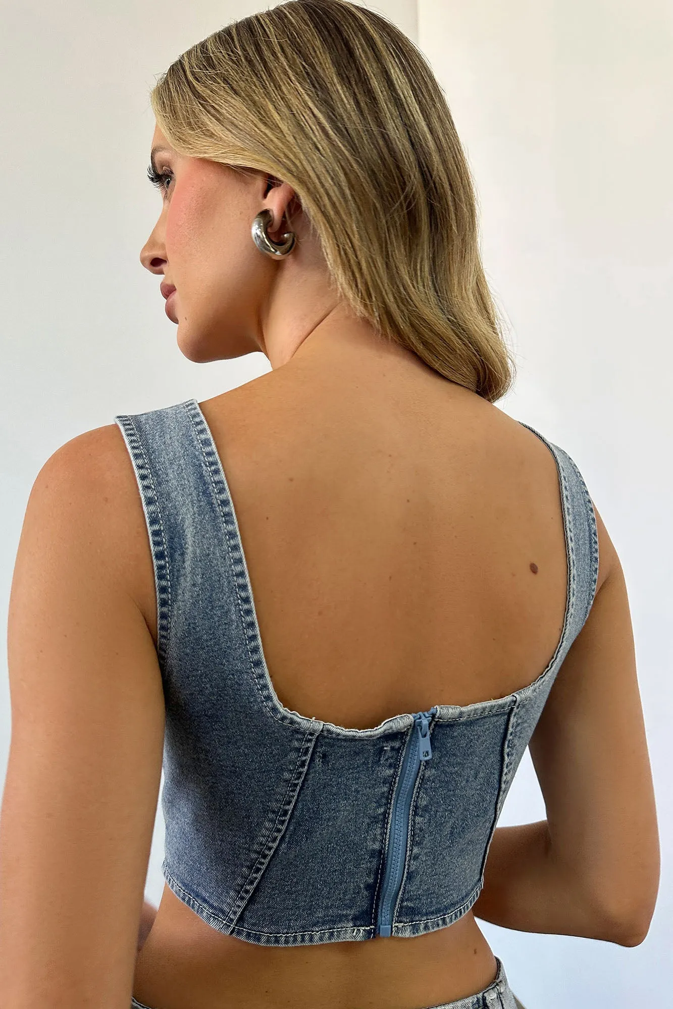 Step It Up Washed Denim Corset Top - Medium Wash sold by Fashion Nova product image thumbnail 4