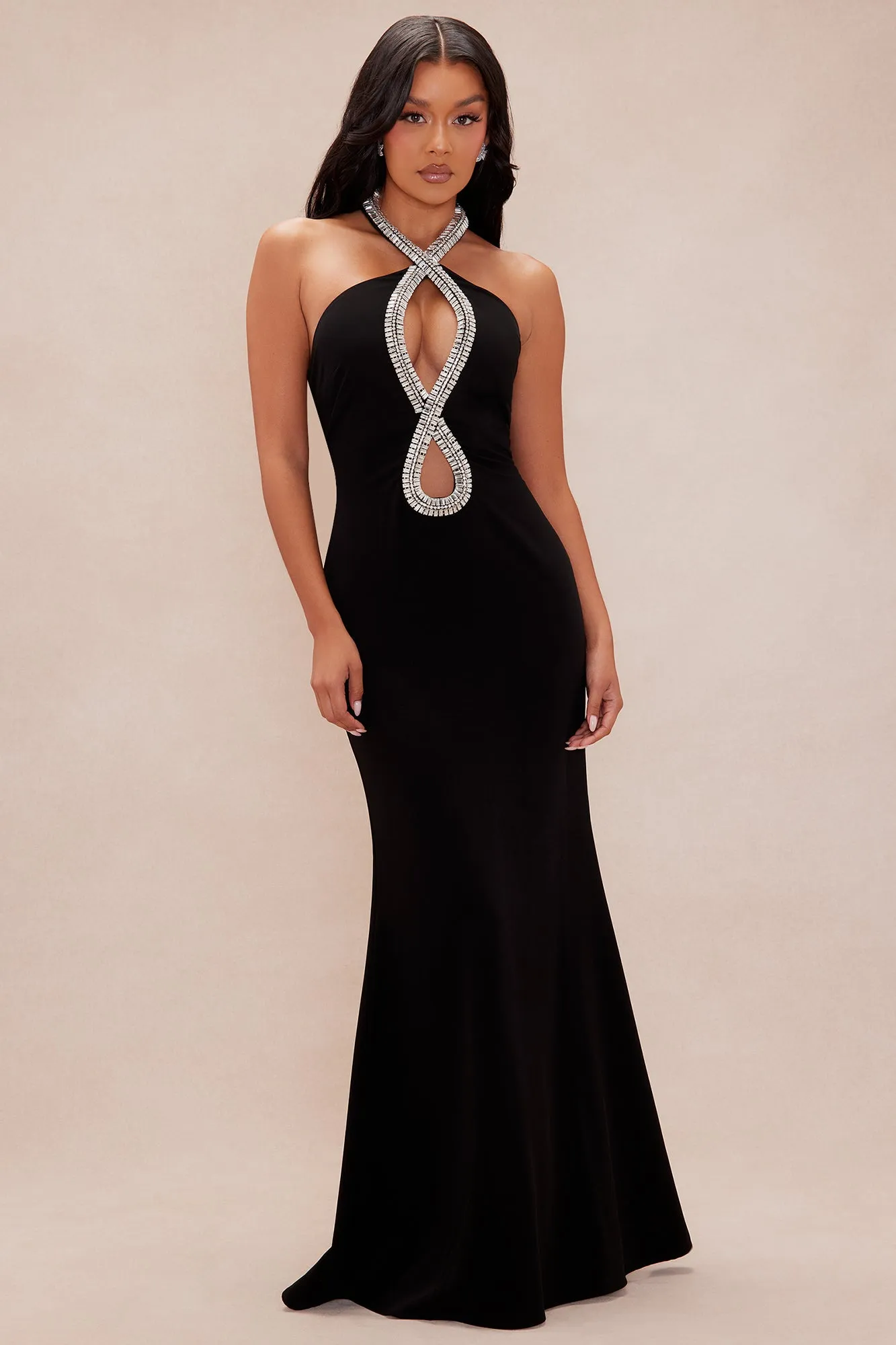 Premier Embellished Cut Out Maxi Dress - Black sold by Fashion Nova
