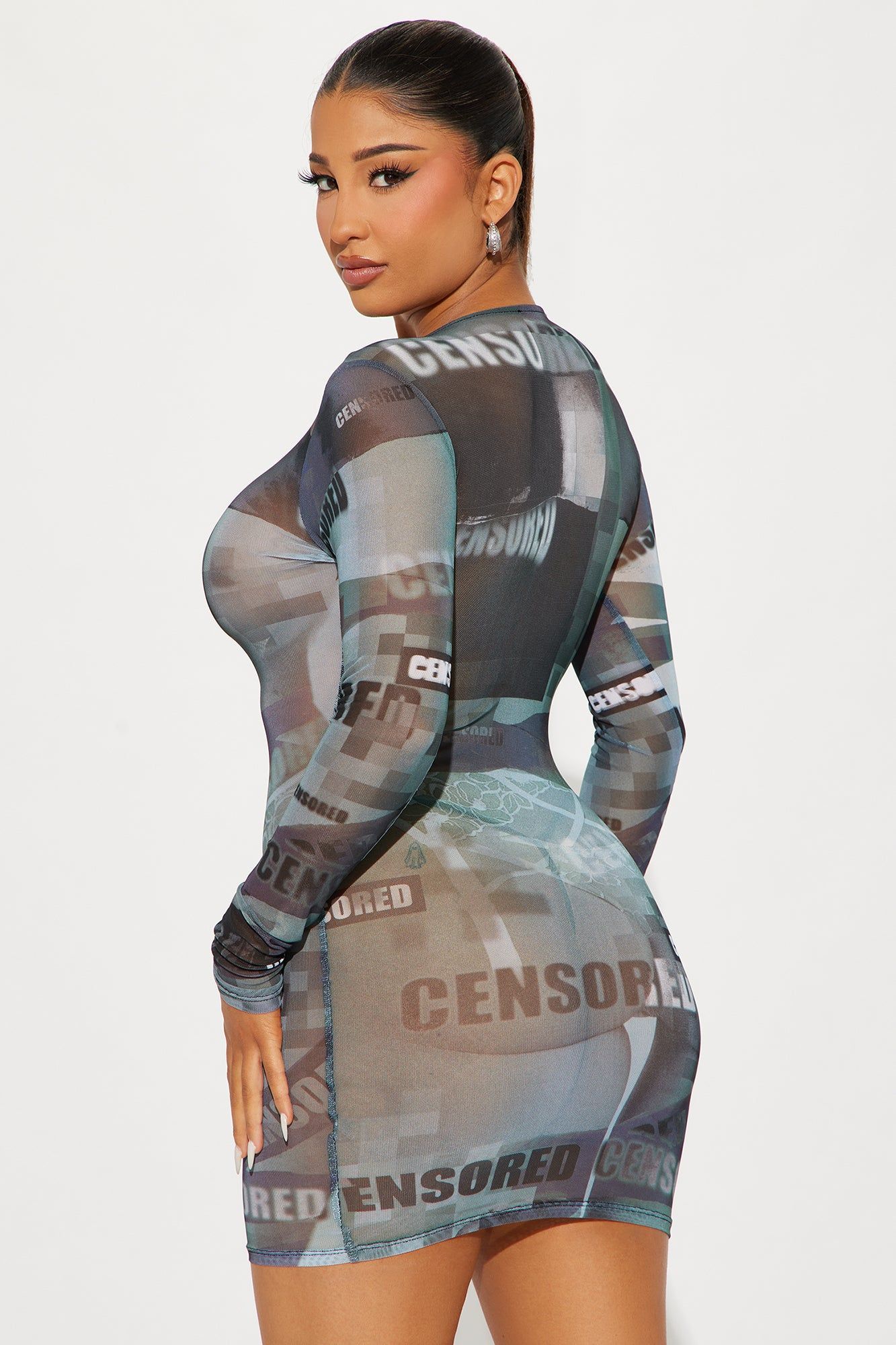 Censored Mesh Micro Mini Dress - Charcoal/combo sold by Fashion Nova product image thumbnail 3