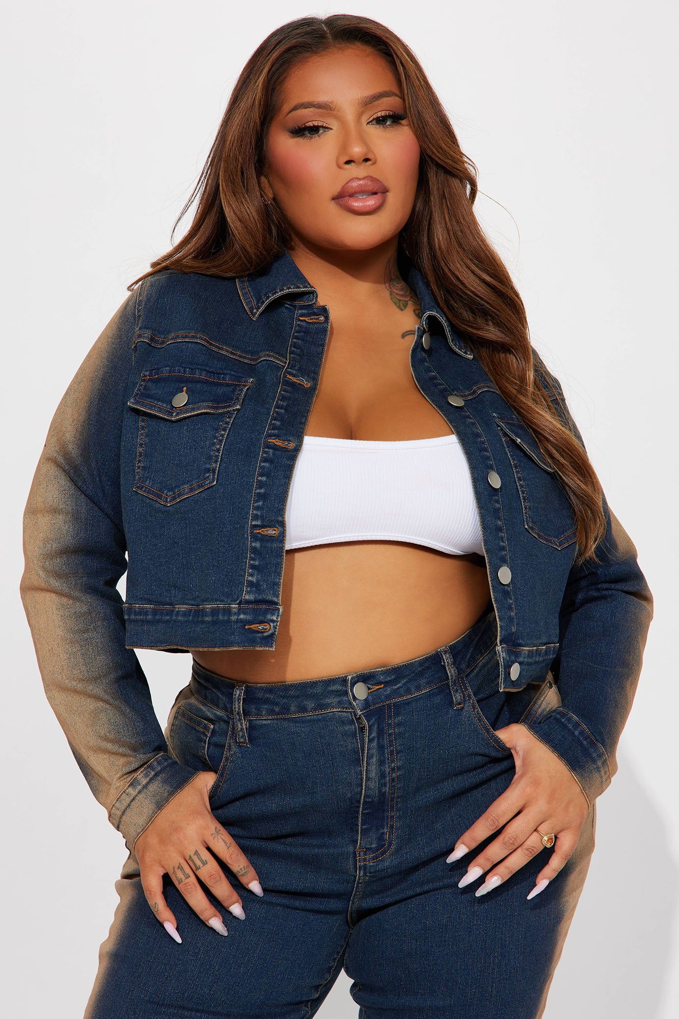 Sand Storm Tinted Crop Denim Jacket - Dark Wash sold by Fashion Nova product image thumbnail 4