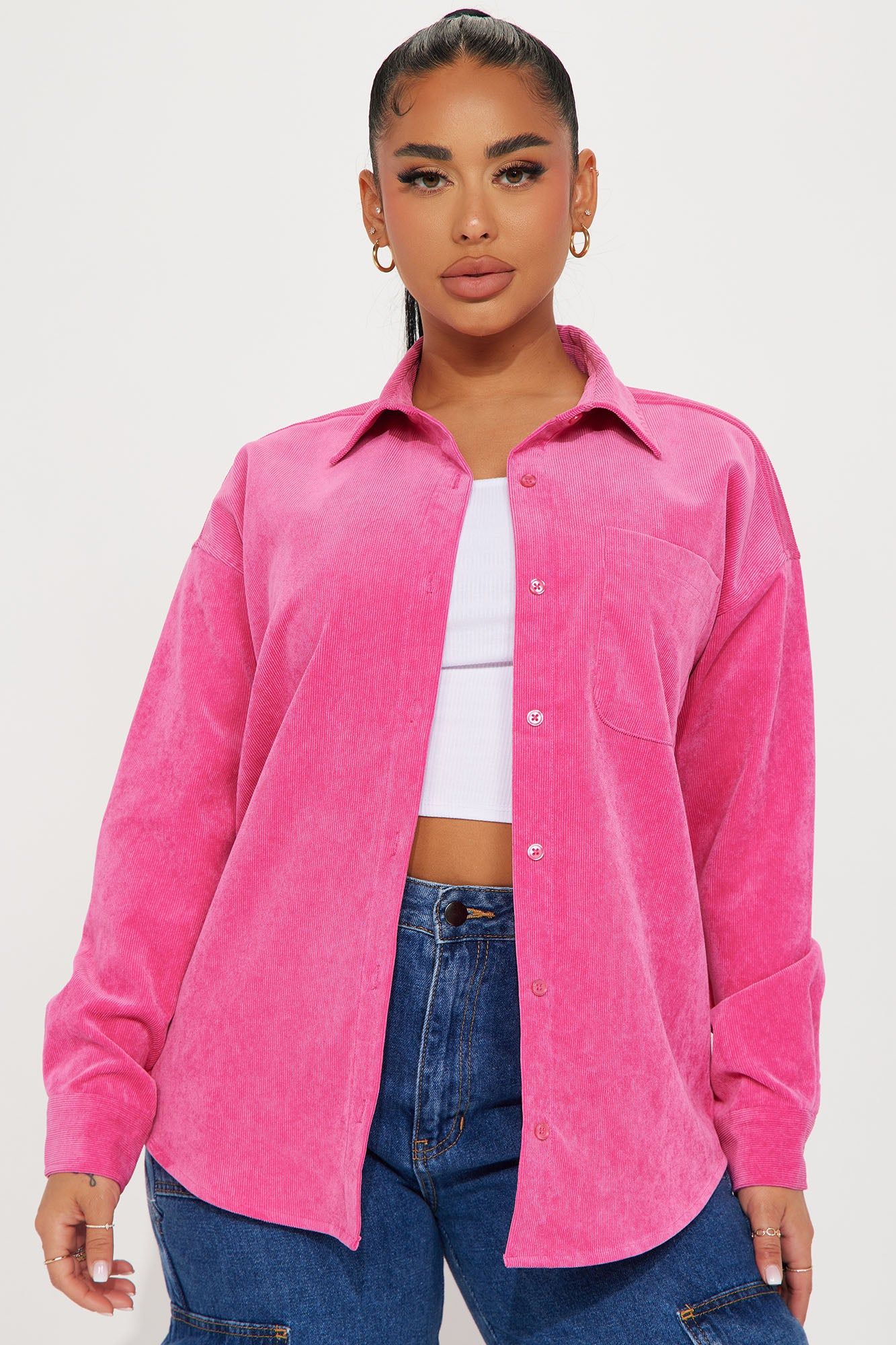 Francie Corduroy Shirt - Fuchsia sold by Fashion Nova