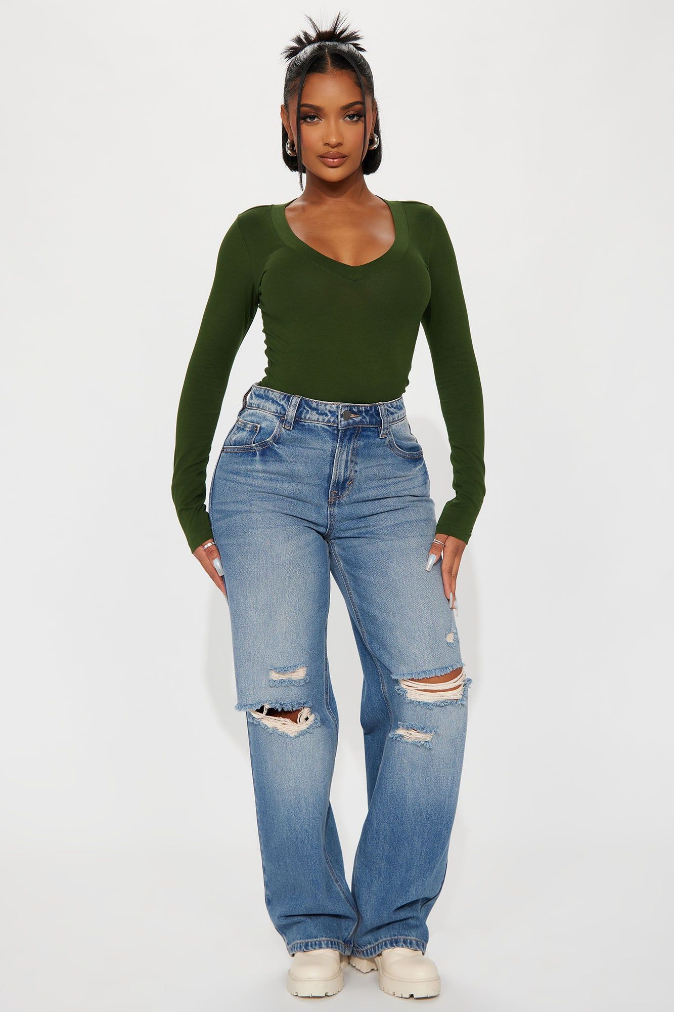 Sami V Neck Top - Forest Green sold by Fashion Nova product image thumbnail 2
