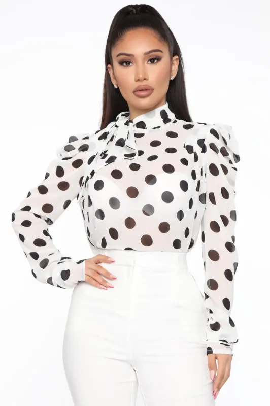 Dot No Regrets Blouse - Black/White sold by Fashion Nova
