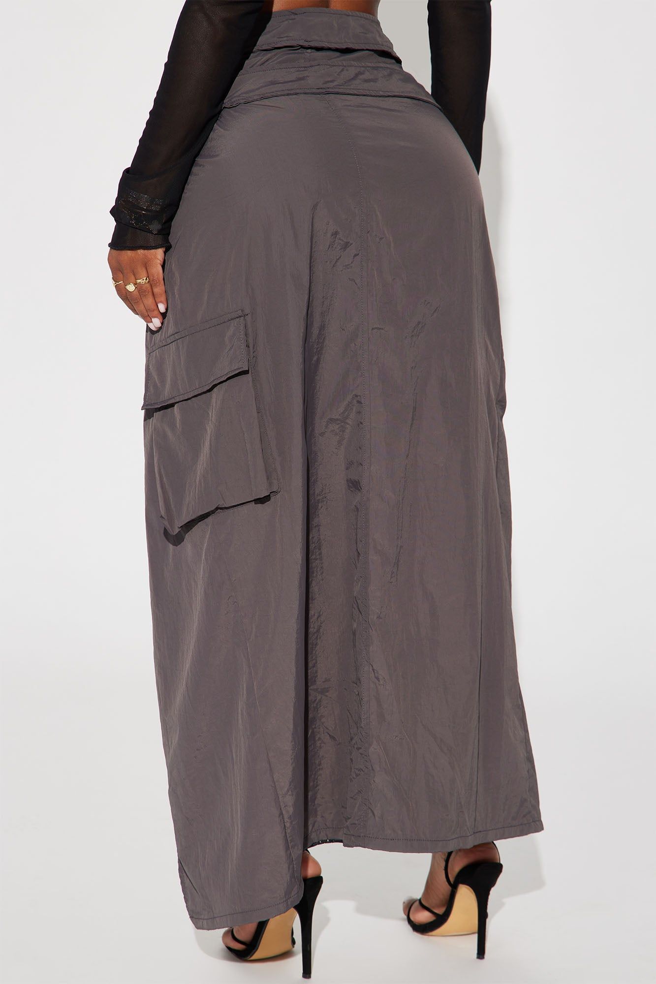Over The Edge Nylon Cargo Maxi Skirt - Charcoal sold by Fashion Nova product image thumbnail 3