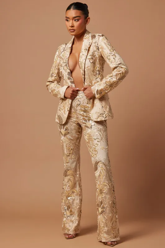 Ava Sequin Embellished Pant - Cream sold by Fashion Nova