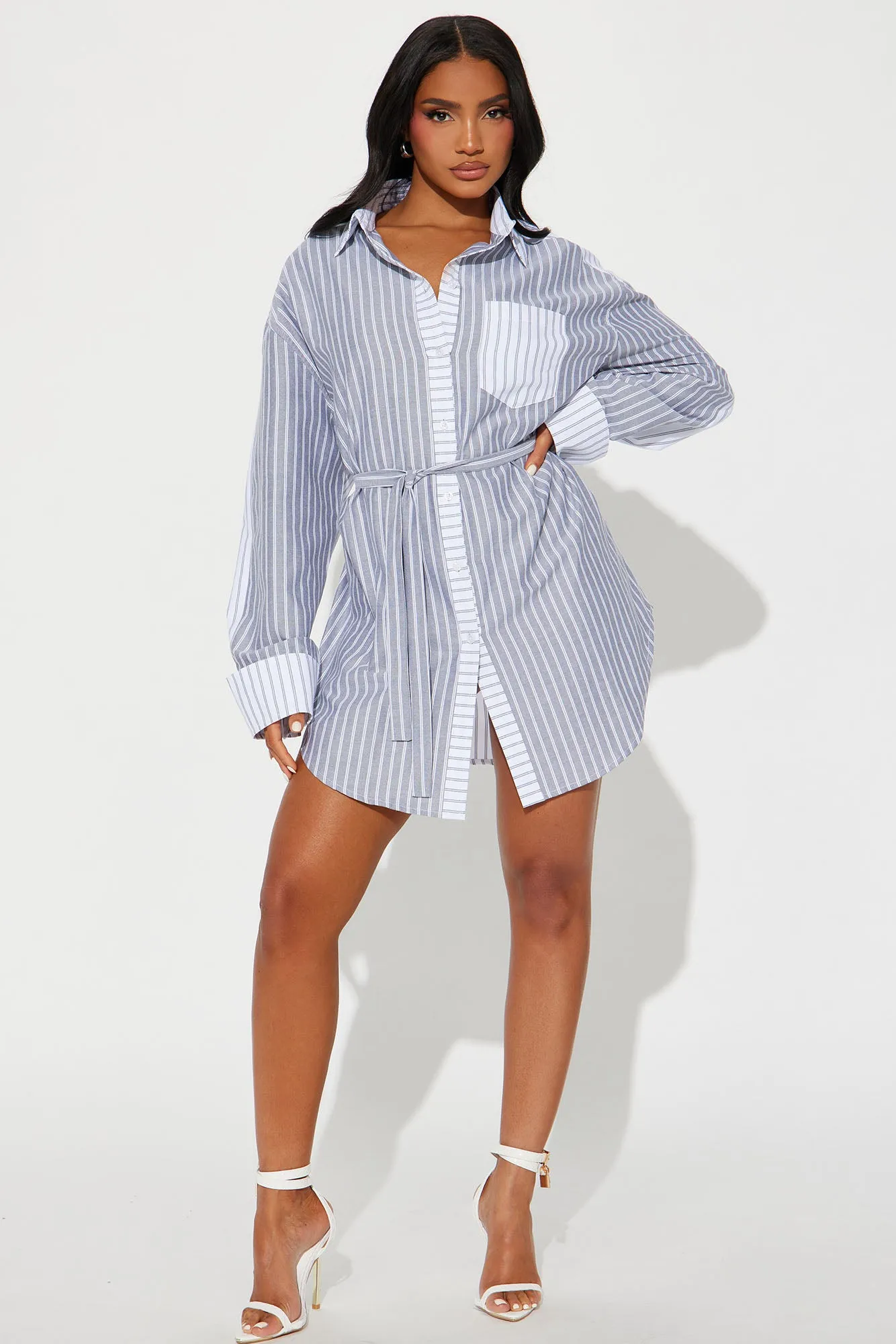 Corporate Baddie Mini Shirt Dress - Grey/combo sold by Fashion Nova product image thumbnail 2