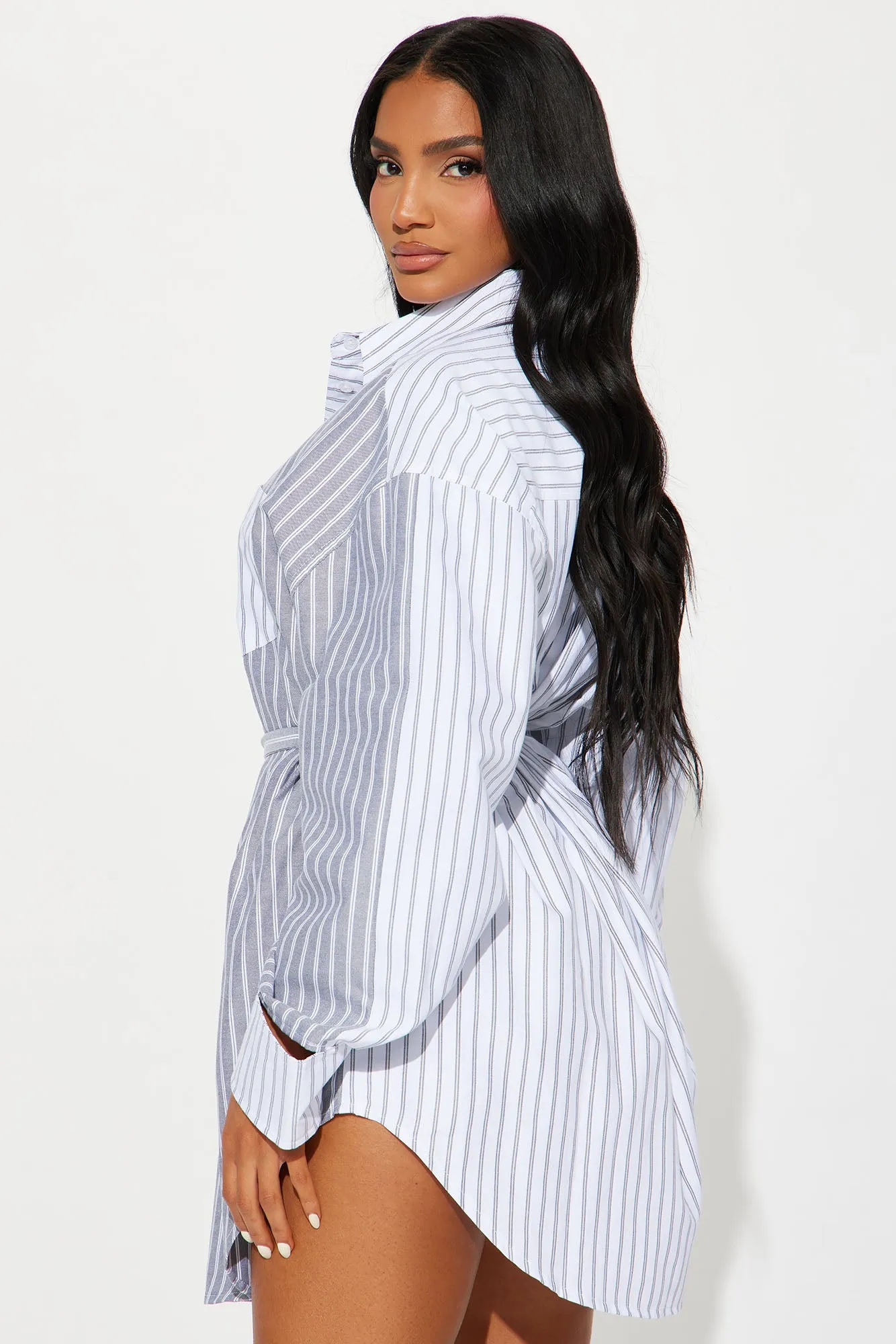Corporate Baddie Mini Shirt Dress - Grey/combo sold by Fashion Nova product image thumbnail 3