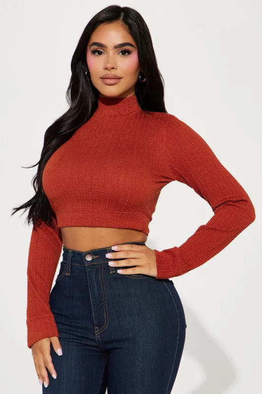 Autumn Long Sleeve Crop Top - Rust sold by Fashion Nova