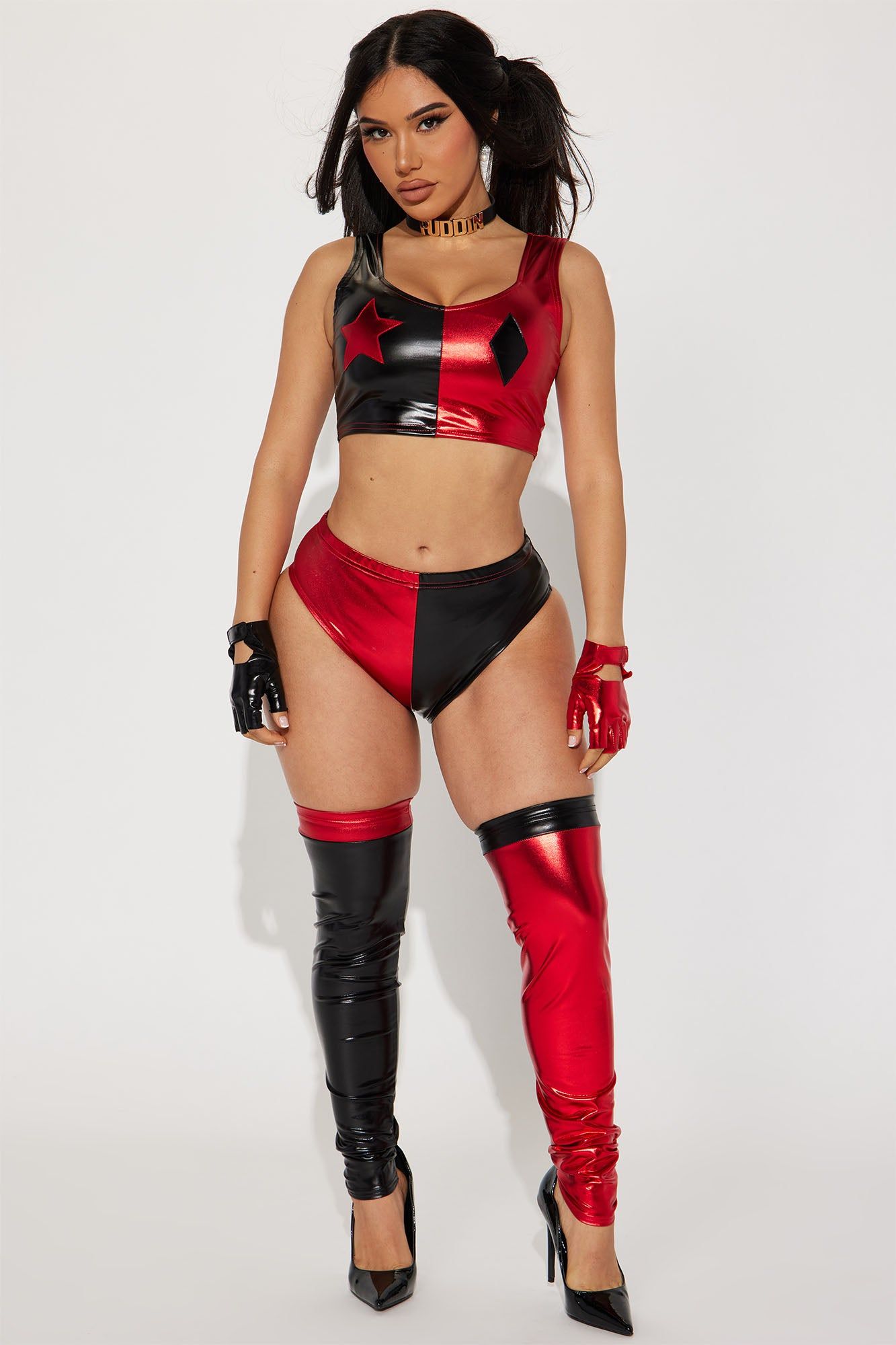 Hottest In The Squad 5 Piece Costume Set - Black/Red sold by Fashion Nova