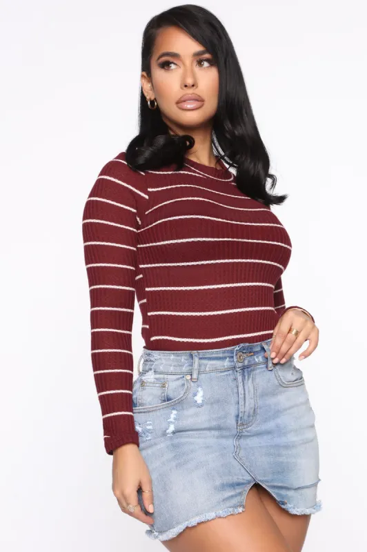 Not Like Me Top - Burgundy/combo sold by Fashion Nova