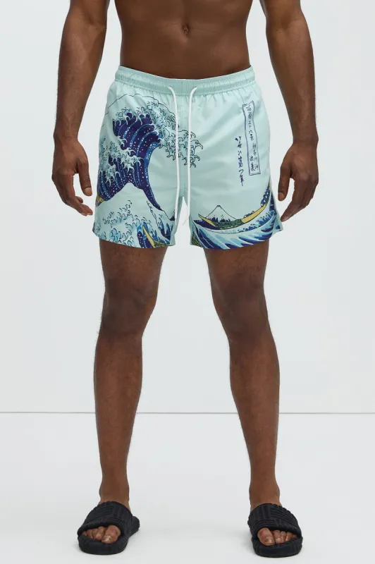 Katsushika Waves Swim Trunk - Light Blue sold by Fashion Nova
