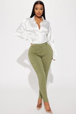 Raise The Bar Skinny Trouser - Olive sold by Fashion Nova