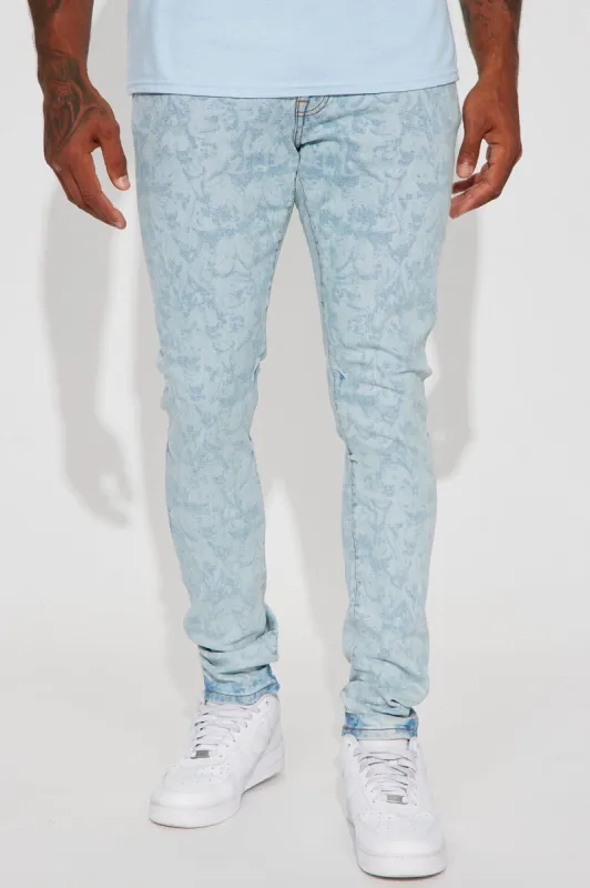 Angelic Messenger Stacked Skinny Jeans - Light Blue Wash sold by Fashion Nova