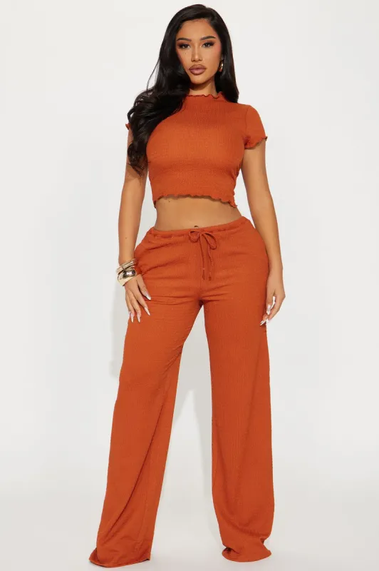 Life Is Good Textured Pant Set - Rust sold by Fashion Nova