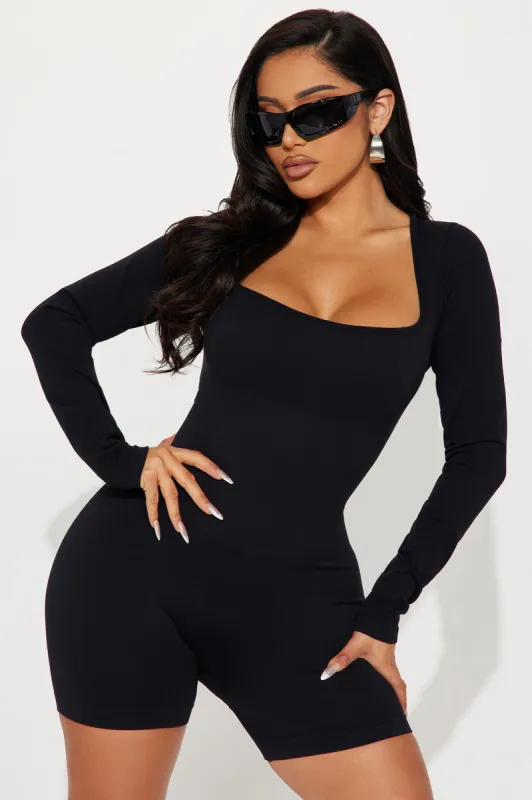 Dakota Compression Seamless Romper - Black sold by Fashion Nova