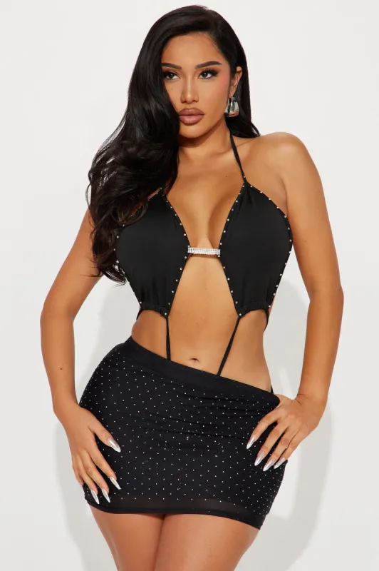 Dance With Me Rhinestone Skirt Set - Black sold by Fashion Nova