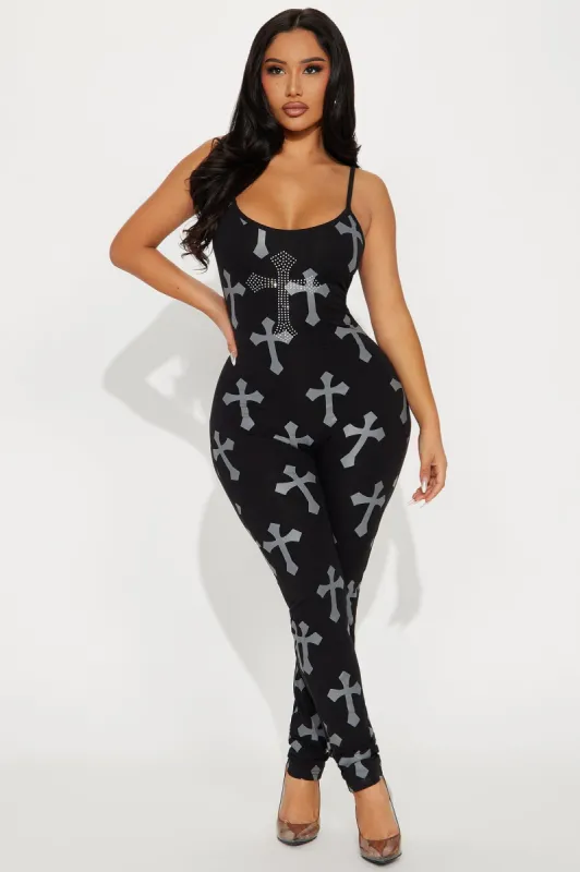 Crossing Paths Jumpsuit - Black sold by Fashion Nova