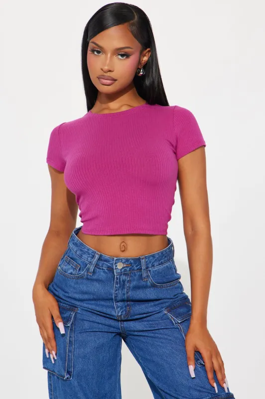Ayana Ribbed Crew Neck Top - Magenta sold by Fashion Nova
