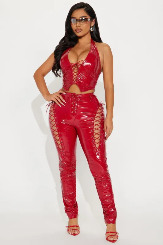 Joslin Faux Patent Leather Pant Set - Red sold by Fashion Nova